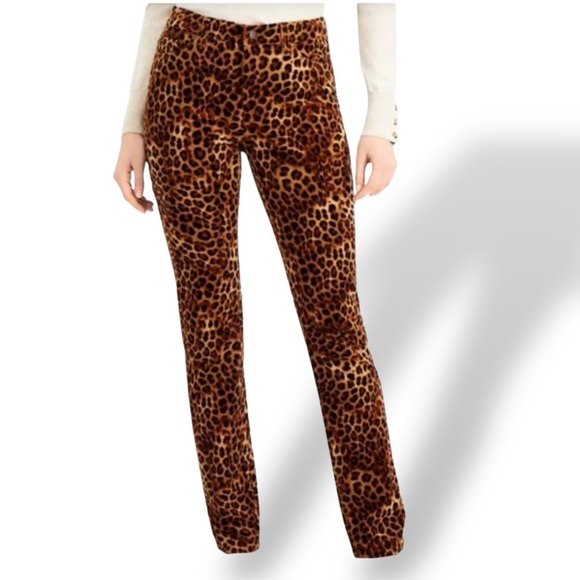 CHARTER CLUB Lexington Straight Leg Leopard Print Corduroy Pants Size 6 - Picture 1 of 11